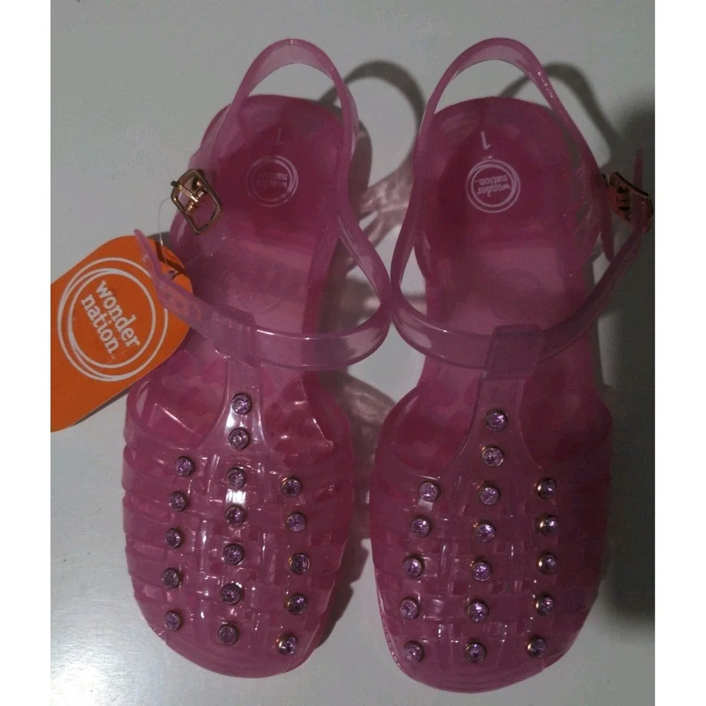 Wonder Nation Girls Pink Embellished Closed Toe Jellies Size 1 NWT
